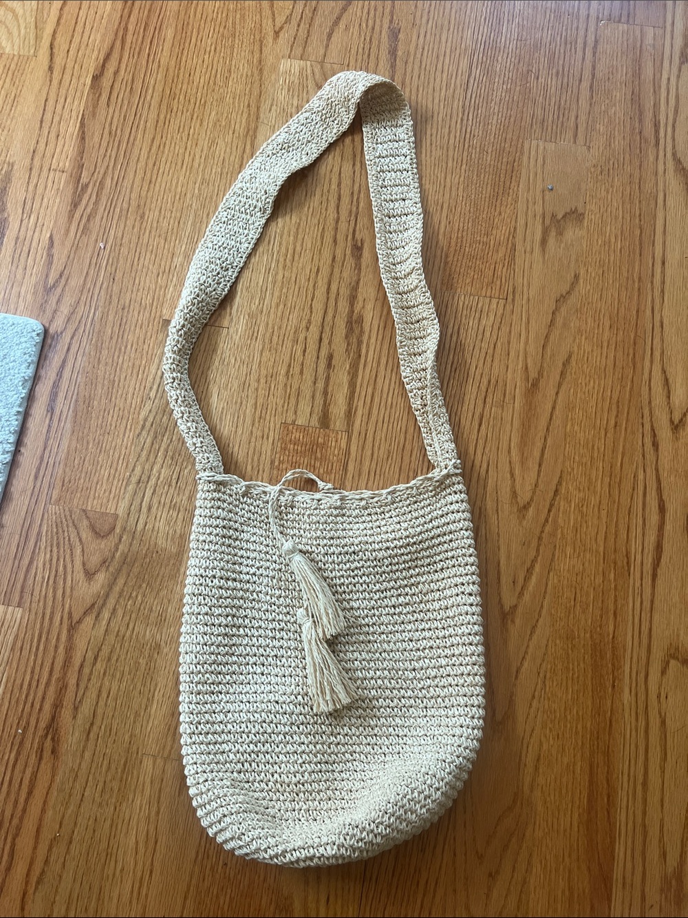 J. Crew Cream Crochet Tassel Crossbody Beach straw summer Bag